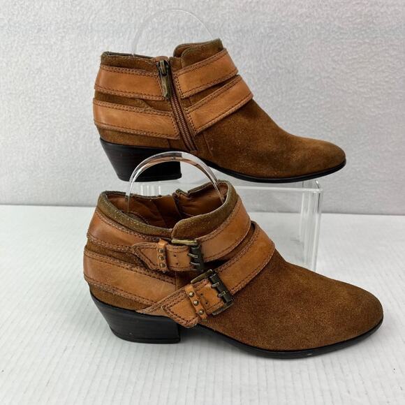 Sam Edelman Boots Womens 7 M Pippen Suede Brown Ankle Double Buckle Detail - Picture 1 of 14